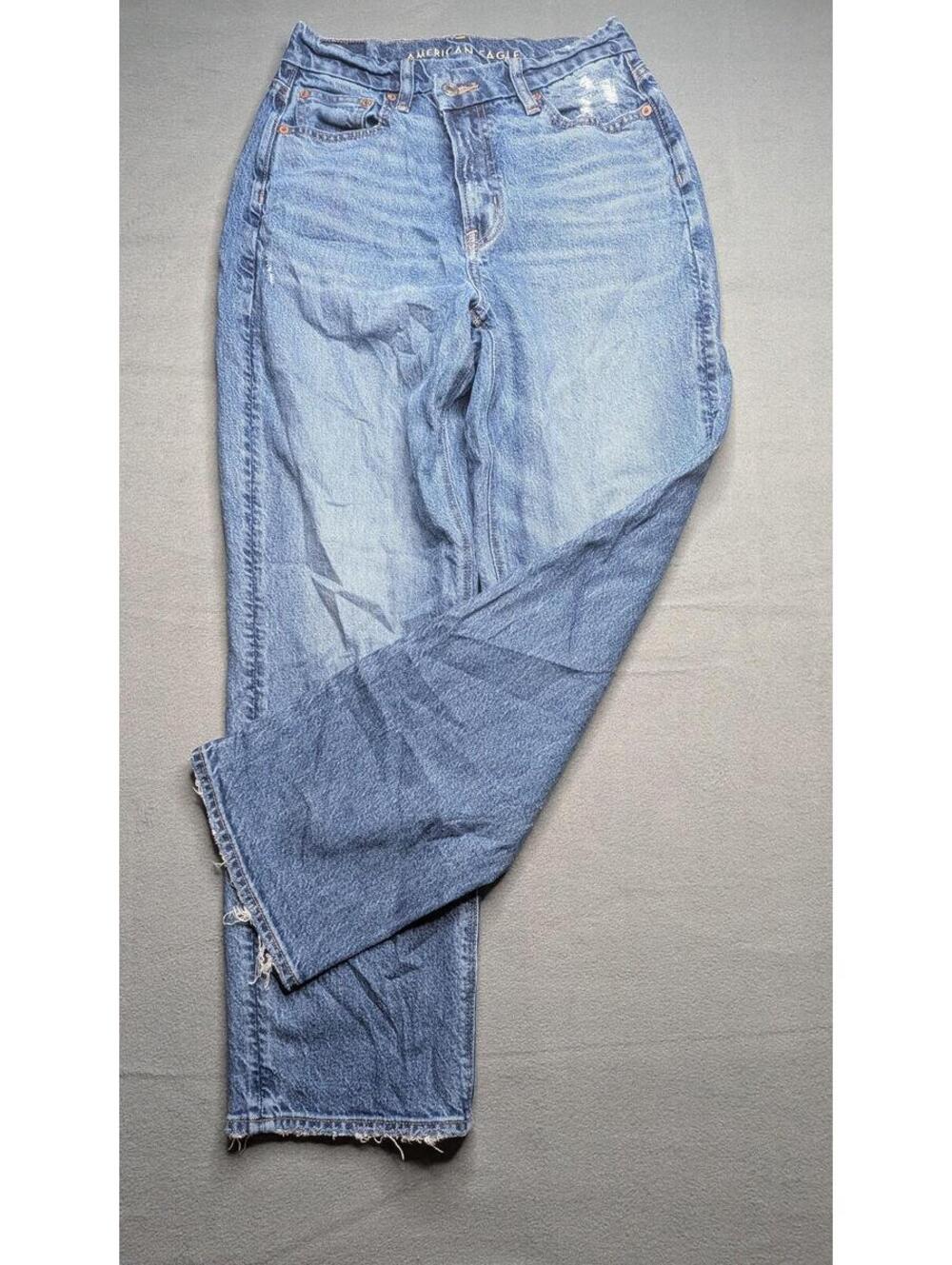 American Eagle Curvy 90s Straight Jeans Womens 4 Short Blue Distressed Denim